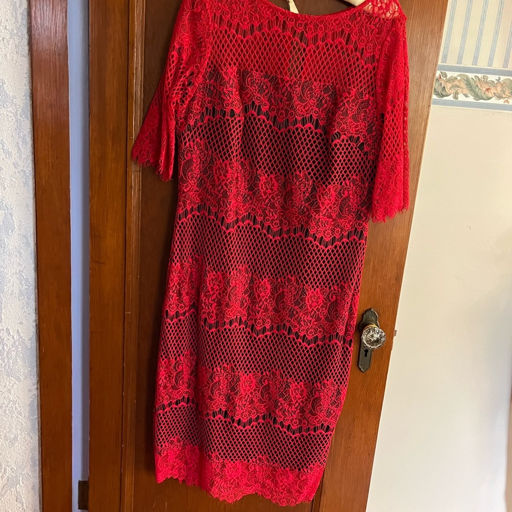 Thalia Sodi Vibrant Red Lace Long Sleeve Dress